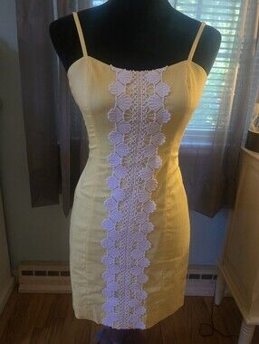 Lillly Pulitzer Yellow Spaghetti-Strap Dress with White Lace Panel